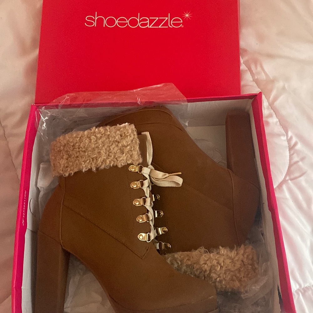 Furry Cognac Heel Boot